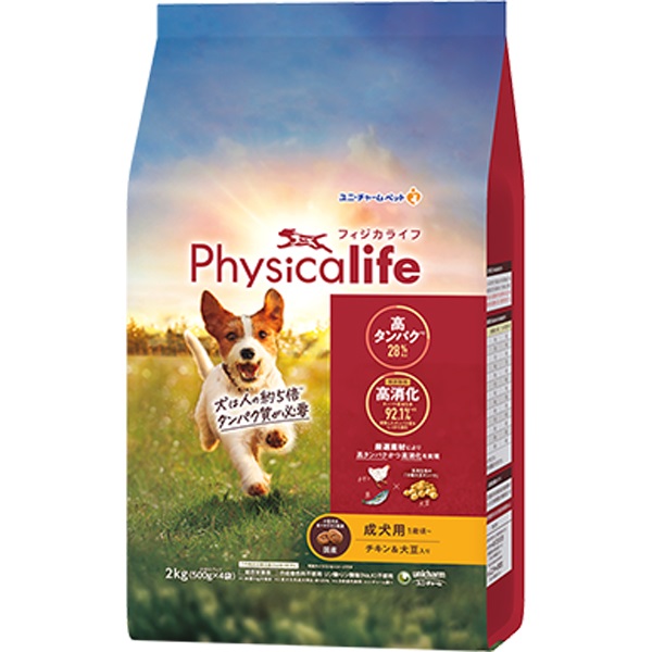 【あす宅】Physicalife（フィジカライフ） 成犬用 1歳頃～ チキン＆大豆入り 2kg