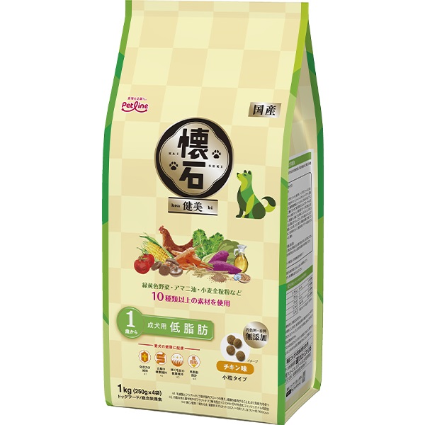 懐石 健美 低脂肪 1歳から 成犬用 チキン味 1kg（250g×4袋）