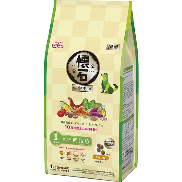 懐石 健美 1歳から 成犬用 低脂肪 チキン味 2kg（500g×4袋）