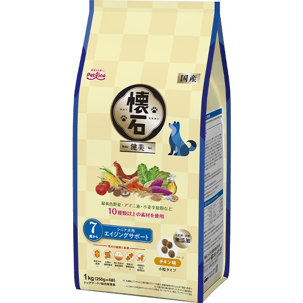 懐石 健美 7歳から シニア犬用 エイジングサポート チキン味 1kg（250g×4袋）