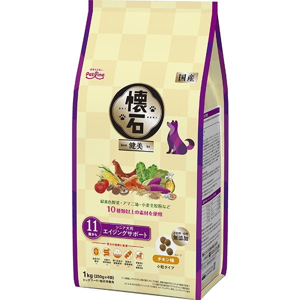 懐石 健美 11歳から シニア犬用 エイジングサポート チキン味 2kg（500g×4袋）