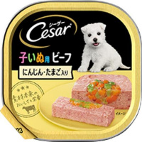 【あす宅】シーザー 2ヶ月からの子いぬ用 ビーフ にんじん・たまご入り ふわふわローフタイプ 100g×24コ