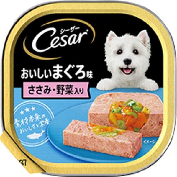 【あす宅】シーザー トレイ おいしいまぐろ ささみ・野菜入り ふわふわローフタイプ 100g×24コ