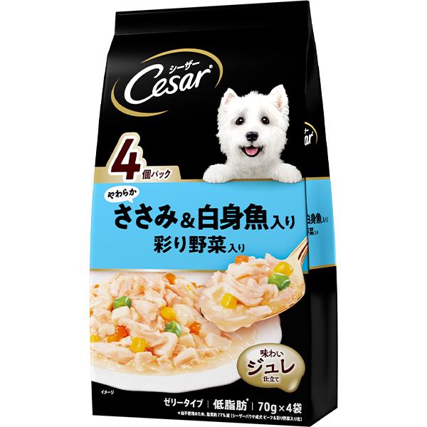 低脂肪なささみをふっくら蒸して低カロリーに仕上げました。【原材料】肉類（鶏肉、ささみ等）、野菜類（いんげん、かぼちゃ、にんじん）、白身魚、小麦、増粘多糖類、他【保証分析値】タンパク質：7.5％以上、脂