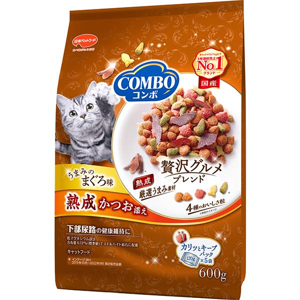 まぐろのおいしさたっぷりの4種粒に酵素のチカラでうまみを限界まで引き出した熟成かつおを添えました。下部尿路の健康維持に配慮した、低マグネシウム設計。（マグネシウム含有量0.12％：標準値）おなかの健康