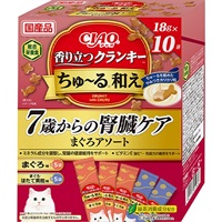チャオ 香り立つクランキー ちゅ～る和え 7歳からの腎臓ケア まぐろアソート 18g×10袋［ちゅーる］