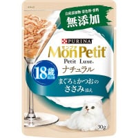 【あす宅】モンプチ プチリュクスパウチ ナチュラル 18歳以上用 まぐろとかつおのささみ添え 30g×12コ