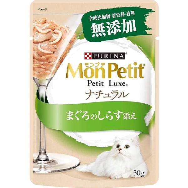 【あす宅】モンプチ プチリュクスパウチ ナチュラル 成猫 まぐろのしらす添え 30g×12コ