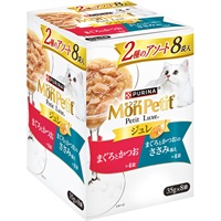 【あす宅】モンプチ プチリュクスパウチ ジュレ 2種のアソート まぐろとかつお＆まぐろとかつおのささみ添え 35g×8袋入