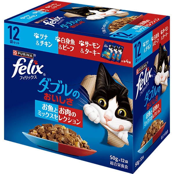 【あす宅】フィリックス ダブルのおいしさ お魚とお肉のミックスセレクション 50g×12袋セット