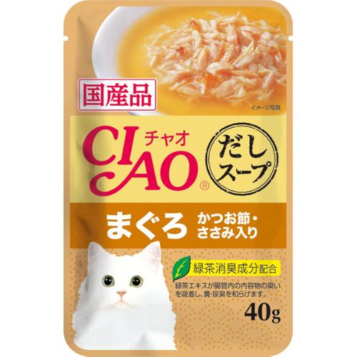 とろっとしただしスープに絡んだ具材が美味しいシリーズです。焼津産かつおだし使用【 原材料 】鶏肉（ささみ）、まぐろ、かつお節、かつお節エキス、糖類（オリゴ糖等）、他【 保証分析値 】粗たんぱく質：4.
