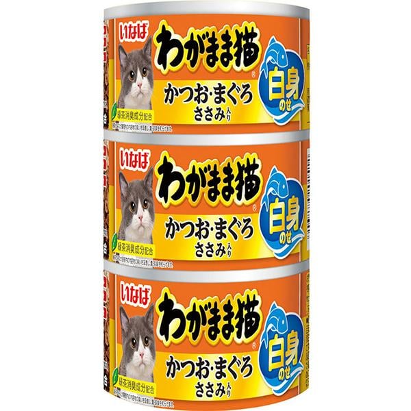 わがまま猫 白身のせ かつお・まぐろ ささみ入り 140g×3缶パック×18本