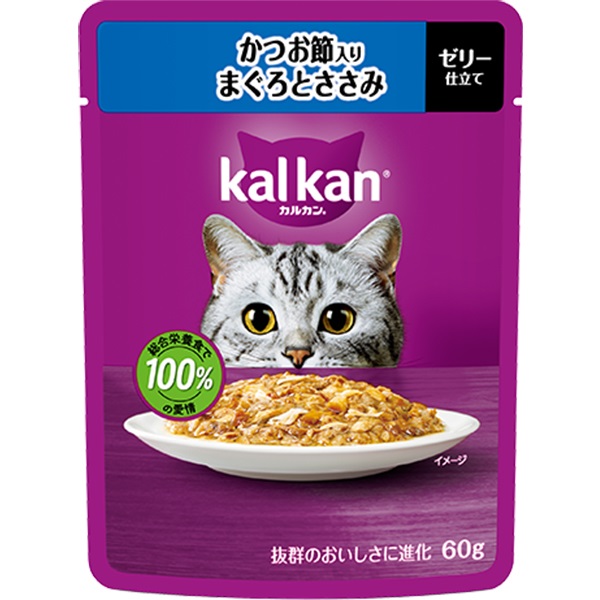 【あす宅】カルカン パウチ ゼリー仕立て かつお節入りまぐろとささみ 60g×12コ