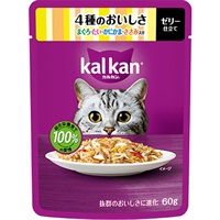 【あす宅】カルカン パウチ ゼリー仕立て 4種のおいしさ まぐろ・たい・かにかま・ささみ入り 60g×12コ