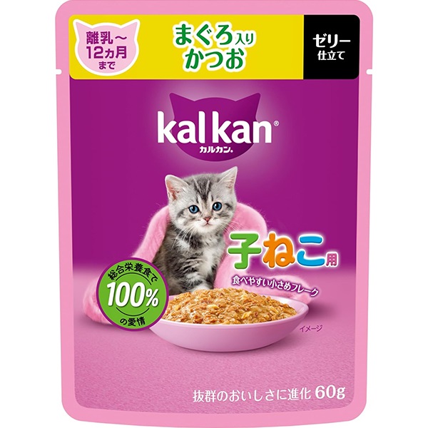 【あす宅】カルカン パウチ ゼリー仕立て 子ねこ用 まぐろ入りかつお 60g×12コ