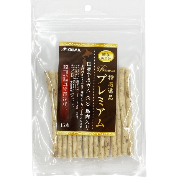特選逸品プレミアム 国産牛皮ガム SS 馬肉入り 15本