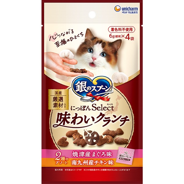 【あす宅】銀のスプーン にっぽんSelect 味わいクランチ 2種のアソート 焼津産まぐろ＆南九州産チキン味 6g×4袋