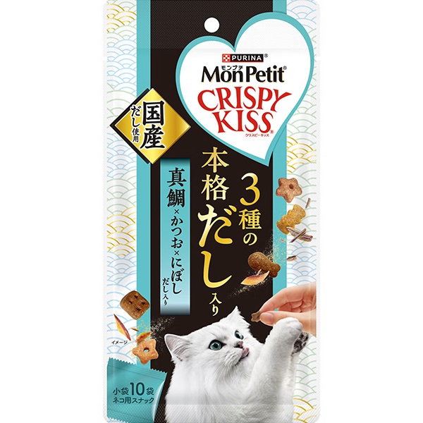 【あす宅】モンプチ クリスピーキッス 3種の本格だし入り 真鯛×かつお×にぼしだし入り 30g