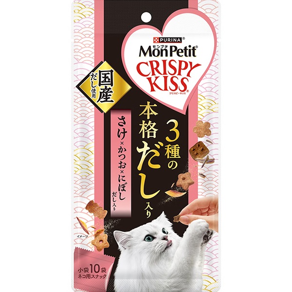 【あす宅】モンプチ クリスピーキッス 3種の本格だし入り さけ×かつお×にぼしだし入り 30g
