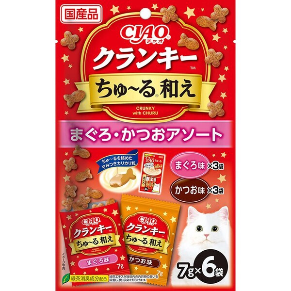 チャオ クランキーちゅ～る和え まぐろ・かつおアソート 7g×6袋［ちゅーる］