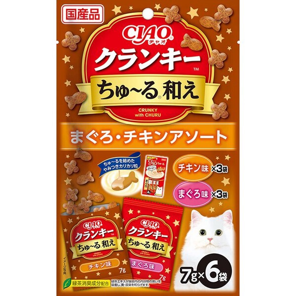 チャオ クランキーちゅ～る和え まぐろ・チキンアソート 7g×6袋［ちゅーる］