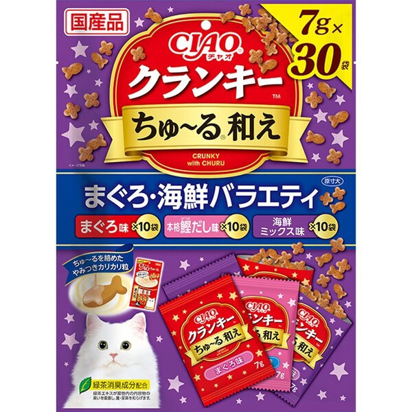 チャオ クランキーちゅ～る和え まぐろ・海鮮バラエティ 7g×30袋［ちゅーる］
