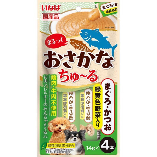 いなば まるっとおさかなちゅ～る まぐろ・かつお 緑黄色野菜 14g×4本［ちゅーる］