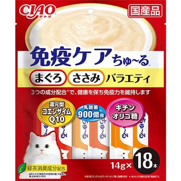 チャオ 免疫ケアちゅ～る まぐろ・とりささみバラエティ 14g×18本［ちゅーる］