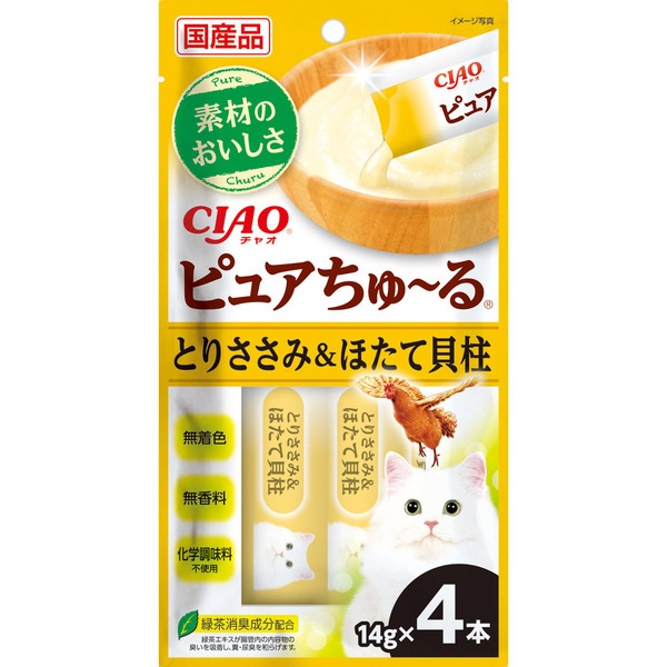 チャオ ピュアちゅ～る とりささみ＆ほたて貝柱 14g×4本 ［ちゅーる］
