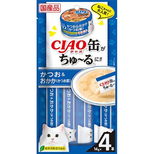 チャオ缶ちゅ～る かつお＆おかか（かつお節） 14g×4本 ［ちゅーる］