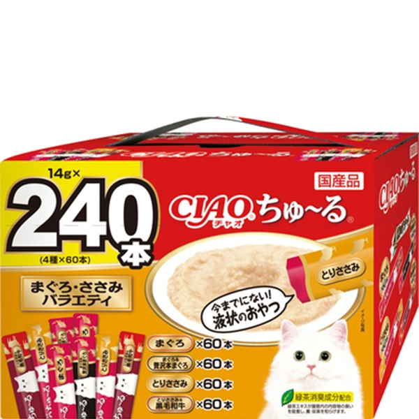 【なくなり次第終了】チャオ ちゅ～る まぐろ・ささみバラエティ 14g×240本（4種×60本） ［ちゅーる］