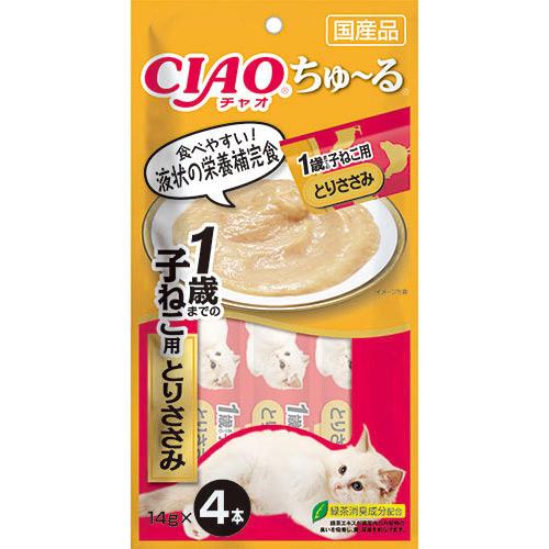 チャオ ちゅ～る 1歳までの子ねこ用 とりささみ 14g×4本 ［ちゅーる］