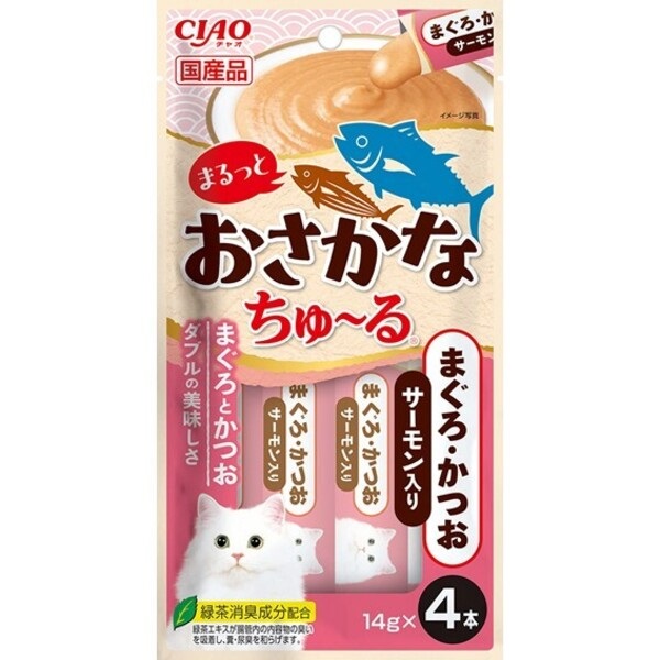 チャオ まるっとおさかなちゅ～る まぐろ・かつお サーモン節 14g×4本 ［ちゅーる］