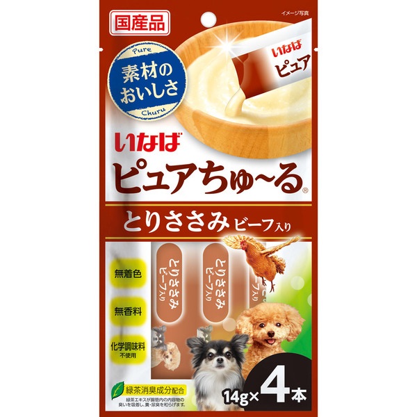 いなば ピュアちゅ～る とりささみ ビーフ入り 14g×4本 ［ちゅーる］