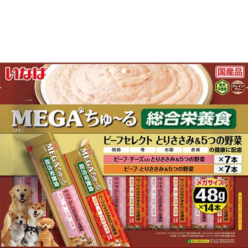 いなば MEGAちゅ～る 犬用 ビーフセレクト とりささみ＆5つの野菜 48g×14本 [ちゅーる]