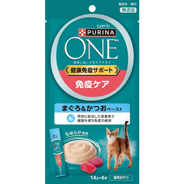 【あす宅】ピュリナワン キャット 健康免疫サポート 免疫ケア まぐろ＆かつおペースト 14g×4本