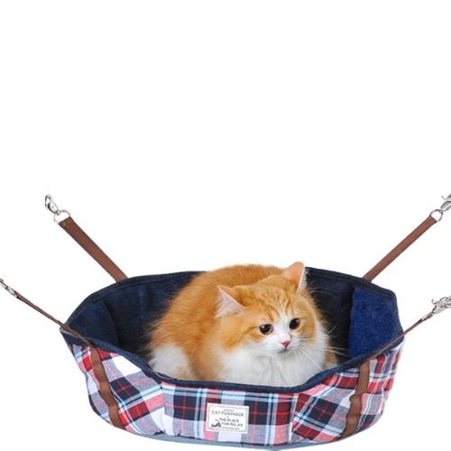 キャットファンモック ラウンド デニムチェック