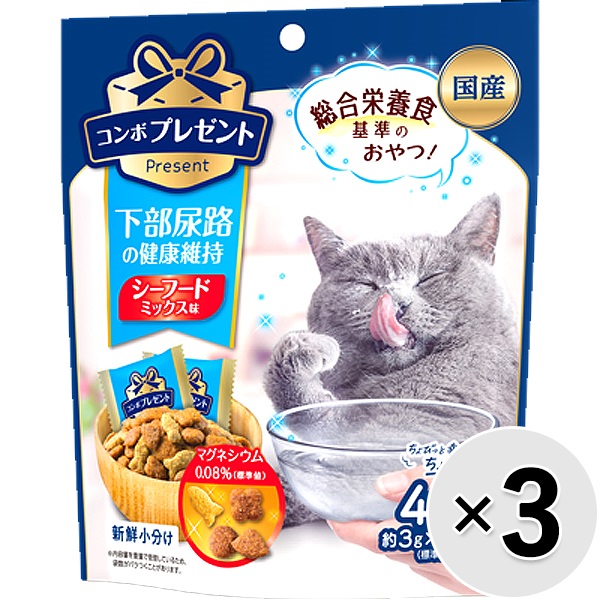 おいしくカラダにやさしい毎日食べたい幸せおやつ！ 低マグネシウム設計で下部尿路の健康維持。（マグネシウム含有量0.08％：標準値） 総合栄養食の基準をクリアした国産おやつ。 たっぷり海のおいしさ、シー