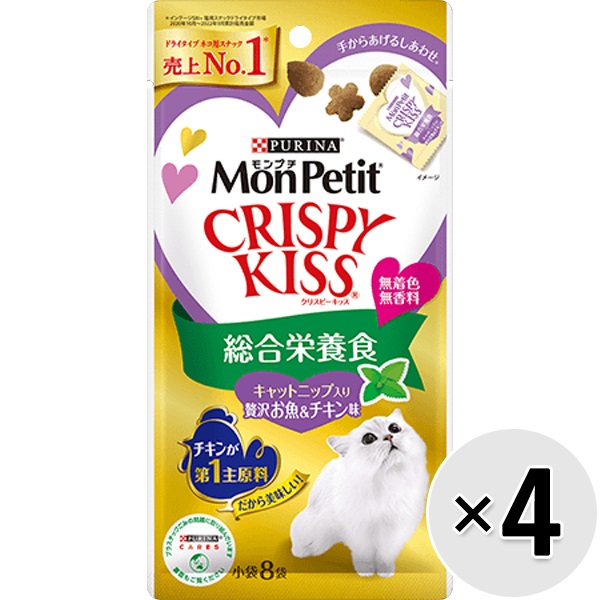 【あす宅】【セット販売】モンプチ クリスピーキッス 総合栄養食 キャットニップ入り 贅沢お魚＆チキン味 24g×4コ