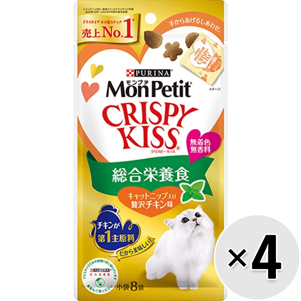 【あす宅】【セット販売】モンプチ クリスピーキッス 総合栄養食 キャットニップ入り 贅沢チキン味 24g×4コ