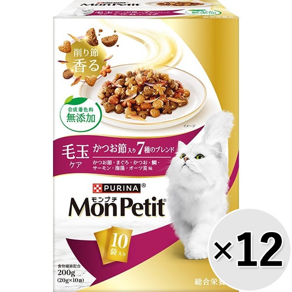 【あす宅】【ケース販売】モンプチ ボックス 毛玉ケア かつお節入り7種のブレンド 200g×12コ