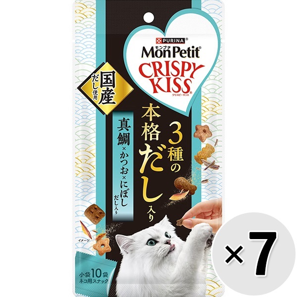 【あす宅】【セット販売】モンプチ クリスピーキッス 3種の本格だし入り 真鯛×かつお×にぼしだし入り 30g×7コ