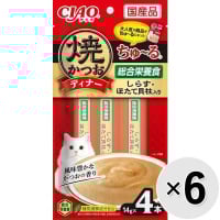 【セット販売】チャオ 焼かつおディナーちゅ～る しらす・ほたて貝柱入り （14g×4本）×6コ［ちゅーる］