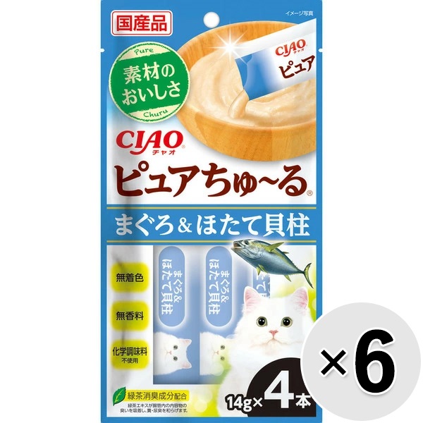 【セット販売】チャオ ピュアちゅ～る まぐろ＆ほたて貝柱 （14g×4本）×6コ ［ちゅーる］