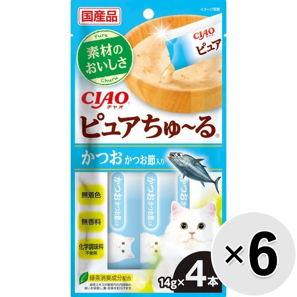 【セット販売】チャオ ピュアちゅ～る かつお かつお節入り （14g×4本）×6コ ［ちゅーる］