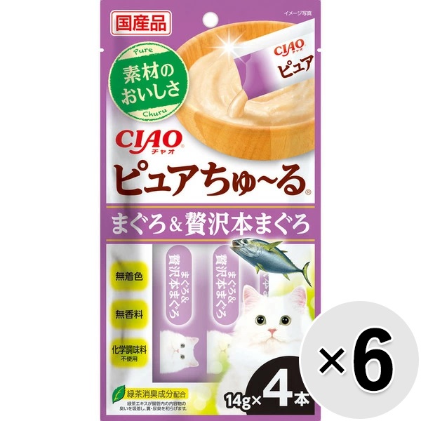 【セット販売】チャオ ピュアちゅ～る まぐろ＆贅沢本まぐろ （14g×4本）×6コ ［ちゅーる］