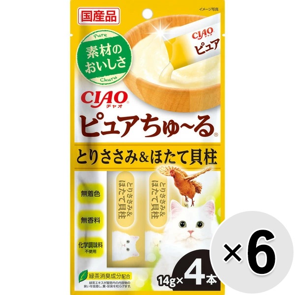 【セット販売】チャオ ピュアちゅ～る とりささみ＆ほたて貝柱 （14g×4本）×6コ ［ちゅーる］
