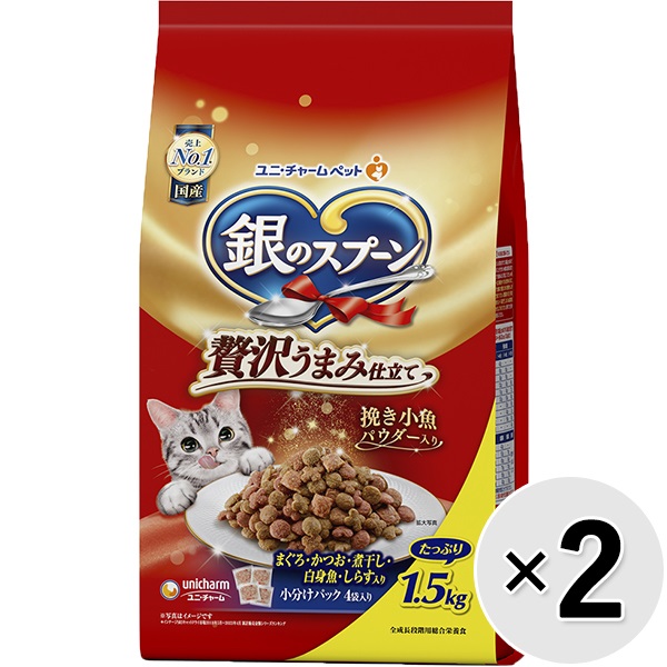 お魚のうまみをギュッと閉じ込めた粒に、かつお節・挽き小魚入りの豊かな美味しさ。カリッと食感の美味しいまぐろ入り粒入り。毎日の食事に必要な栄養バランスを実現した全成長段階用総合栄養食。ねこの下部尿路の健