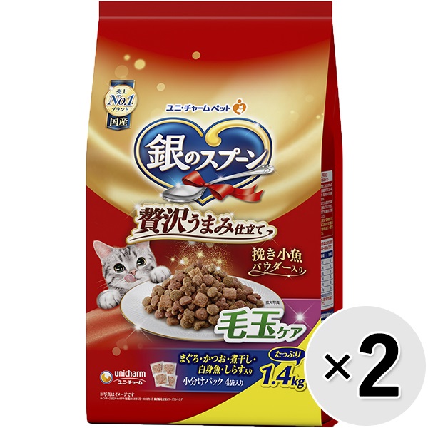 お魚のうまみをギュッと閉じ込めた粒に、かつお節・挽き小魚入りの豊かな美味しさ。カリっと食感の美味しいまぐろ入り粒いり。毛づくろい等で飲み込んでしまった毛の排泄を助けるために、食物繊維を配合。ねこの下部