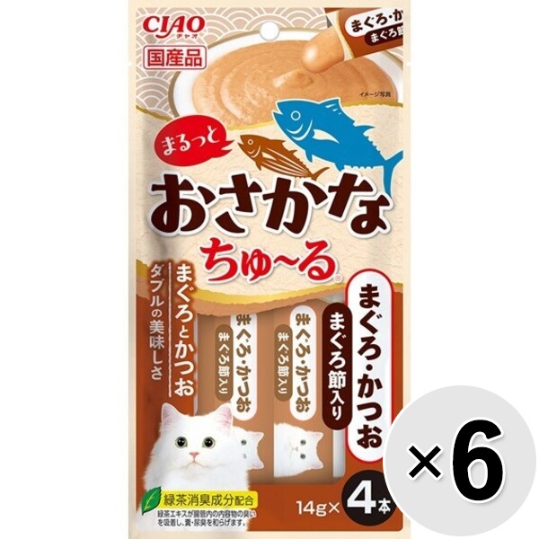 【セット販売】チャオ まるっとおさかなちゅ～る まぐろ・かつお まぐろ節（14g×4本）×6コ［ちゅーる］